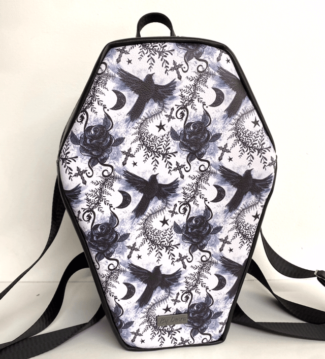 Crow and Cross design Coffin Shaped Backpack