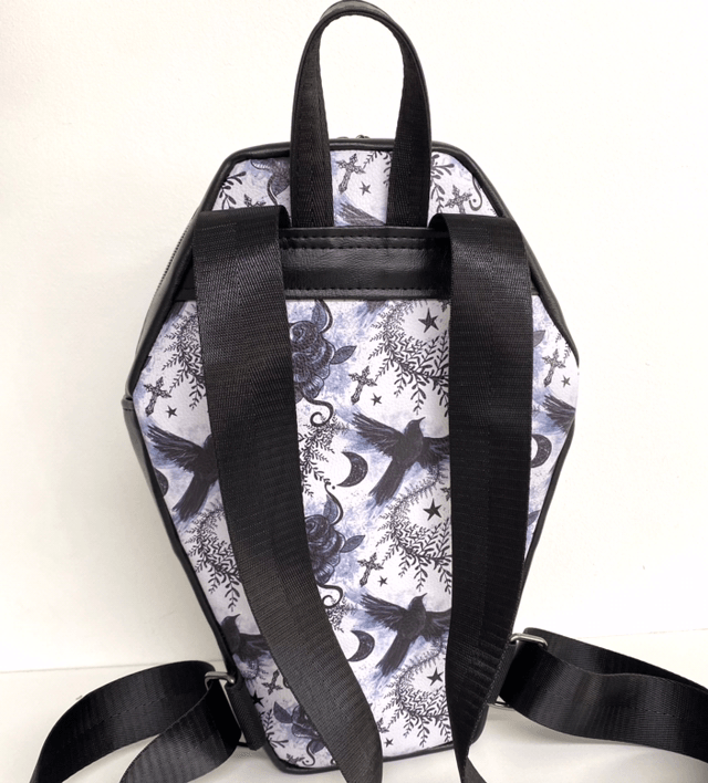 Crow and Cross design Coffin Shaped Backpack
