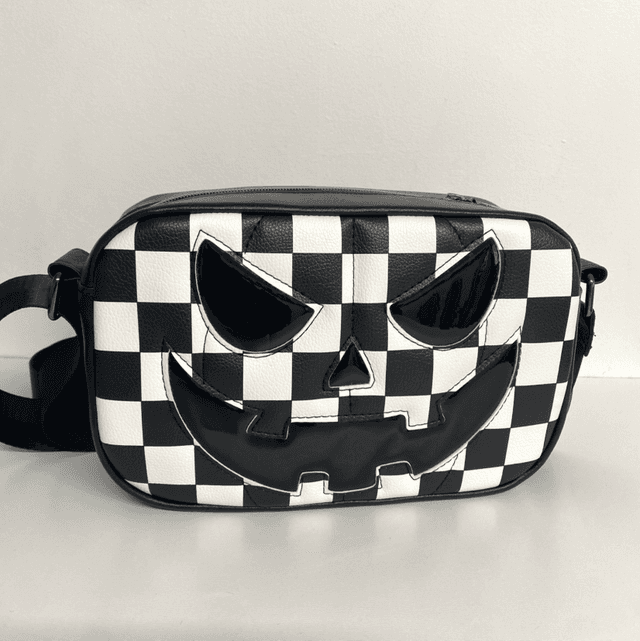 Checkered Pumpkin Face Crossbody Bag 