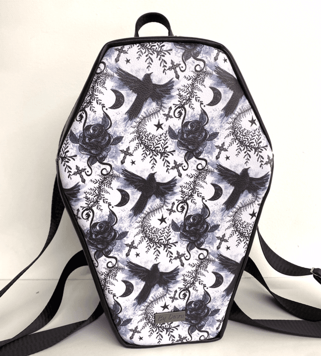Crow and Cross design Coffin Shaped Backpack